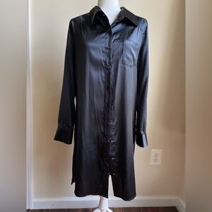 Brochu Walker Silk Satin Stretch Full Button Long Shirt Dress No Belt